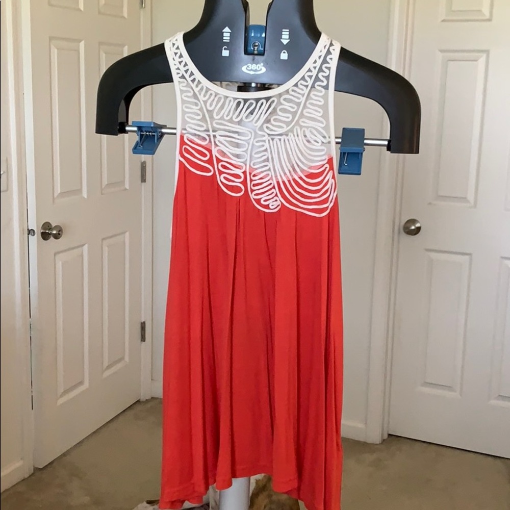 Orange and White High Neck Detailed Tank